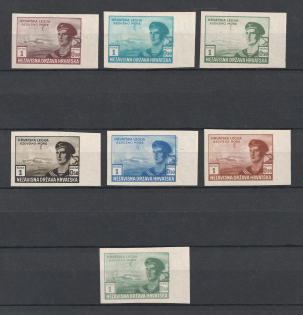 1943 1k+0.5k Croatian Legion, Germany (PROOFS, Varieties of Color, MNH)