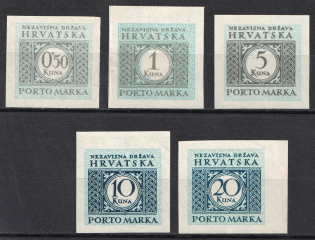 1942 Croatia, NDH (IMPERFORATE, Mi. 11 U - 16 U, CV $90, MNH)