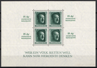 1937 Third Reich, Germany, Souvenir Sheet (Mi. Bl. 9, CV $70)