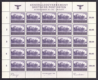 1943-44 4z General Government, Germany, Full Sheet (Mi. 114, MNH)