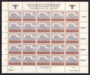 1943-44 10z General Government, Germany, Full Sheet (Mi. 116, MNH)
