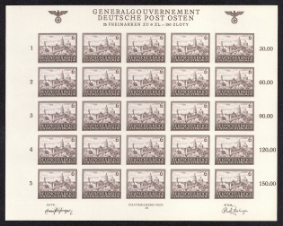 1943-44 6z General Government, Germany, Full Sheet (IMPERFORATE, Mi. 115 U, MNH)