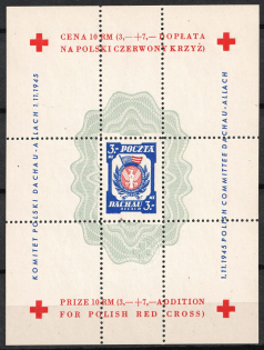 1945 Dachau Red Cross Camp Post, Poland, Souvenir Sheet (no Watermark, Perforated)