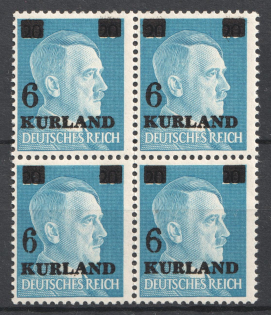 1945 6pf on 20pf Kurland, German Occupation, Germany, Block of Four (Mi. 3 I, 3 I, 3 II, 3 I, CV $160, MNH)