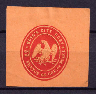 1864 Boyd's City Post, United States Locals & Carriers (ESSAY, Genuine)