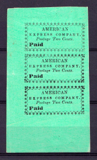 2c American Express Company, United States Locals & Carriers, Strip (Old Reprints and Forgeries)