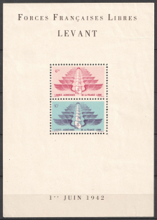 1942 French Post Offices in Levant, Airmail, Souvenir Sheet (CV $30, MNH)
