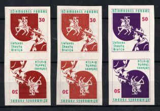Lithuania, Scouts Exile, Baltic DP Camp (Displaced Persons Camp) Pairs (Light Brown RARE, Tete-beche, Imperf, MNH)