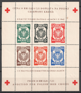 1945 Dachau, Red Cross, Polish DP Camp (Displaced Persons Camp), Poland, Souvenir Sheet (Perf, no Watermark)