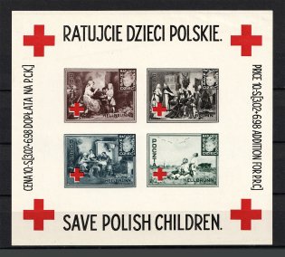 1946 Hellbrunn Austria, Red Cross, Polish DP Camp (Displaced Persons Camp), Souvenir Sheet (Imperf)