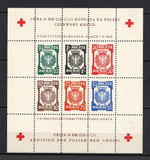 1945 Dachau, Red Cross, Polish DP Camp (Displaced Persons Camp), Poland, Souvenir Sheet (Perf, Falling Watermark, MNH)
