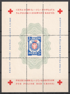 1945 Dachau, Red Cross, Polish DP Camp (Displaced Persons Camp), Poland, Souvenir Sheet (Perf, no Watermark, MNH)