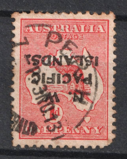1p North West Pacific Islands, British Colonies (INVERTED Overprint, Print Error, Canceled)