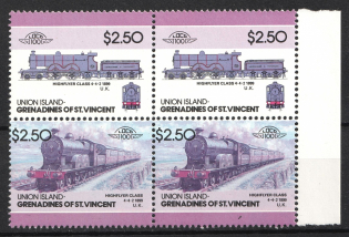 2.5$ St. Vincent, British Commonwealth, Block of Four (Color Error, Print Error, MNH)