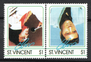 1$ St. Vincent, British Commonwealth, Pair (INVERTED Center, Print Error, MNH)
