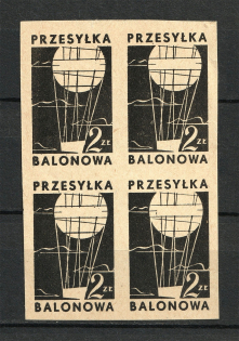 Balloon Post Mail, Poland, Block of Four (MNH)