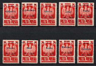 1945 Poland (Mi. 390 I - 390 IX a, 390 X, Full Set, CV $130)