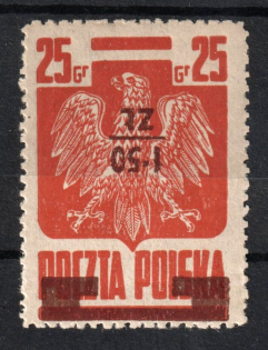 1945 Poland (Inverted Overprint, Dot between `1` and `50` Standing Lower, Print Error, Mi. 409, Signed, MNH)
