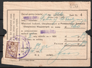 1934 5g Poland Moskalowka, P.Z.U.W Insurance Document