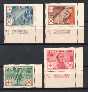 1942 Belgian Wallonia Legion, Germany (Corner Margins, Control Numbers, Mi. I - IV, Full Set, CV $170, MNH)