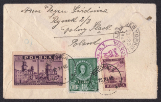 1946 Poland Registered Cover from Swidnica to New York (USA) franked with Mi. 3 x 429, 419, 447