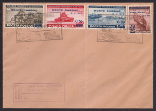 1944 Poland FDC cover Monte Cassino, CV $125, franked with Mi. 376-379