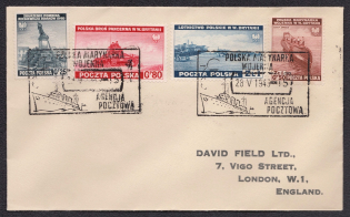 1943 Poland, The Polish Army in Britain, cover with special postmark, franked with Mi. 362, 365, 366, 367