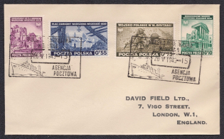 1943 Poland, The Polish Army in Britain, cover with special postmark, franked with Mi. 360, 361, 363, 364