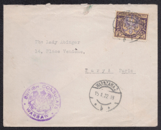 1922 Poland Cover from British Consulate in Warsaw to Paris (France), franked with Mi. 171