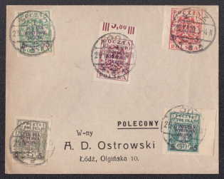 1919 Poland, Lodz Local cover franked with Mi. 118B-122B