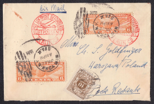 1934 USA Airmail cover from New York to Warsaw via Berlin, franked with 2 x 322A US Airpost stamps and Poland postage due stamp