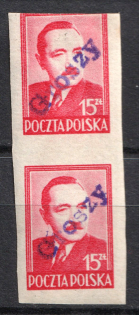 1950 15zl Poland, Overprint 'Grosszy', Pair (Imperforated)