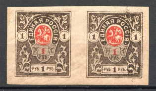 1919 Russia Denikin Army Civil War Pair 1 Rub (Overinked Braun)