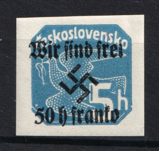 1938 50h on 5h Occupation of Rumburg Sudetenland, Germany (Mi. 25, Signed)