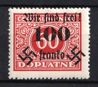 1938 100h on 60h Occupation of Rumburg Sudetenland, Germany (Mi. 42, Signed, CV $40)