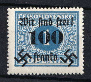 1938 100h on 1k Occupation of Rumburg Sudetenland, Germany (Mi. 43, Signed, CV $20)