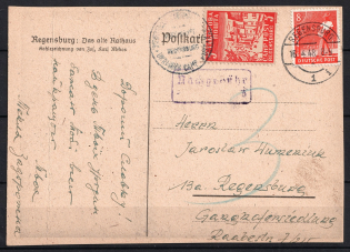 1948 Regensburg Displaced Persons Camp Postcard (DP Stamp and Germany Stamps)