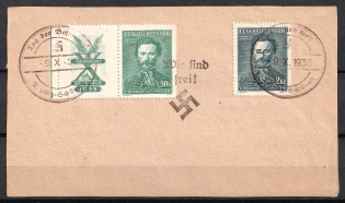 1938 Occupation of Reichenberg - Maffersdorf Sudetenland, Germany (LEIPZIG - SCHONAU Postmark)