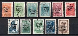 1941 Parnu Pernau, German Occupation of Estonia, Germany (Mi. 1 II - 10 II, Full Set, Signed, Canceled)