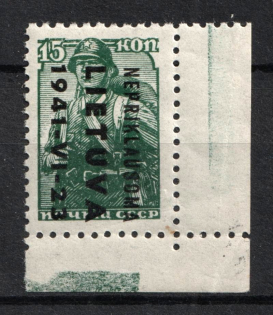 1941 15k Lithuania, German Occupation, Germany (INVERTED Overprint, Print Error, Corner Margins, Mi. 4 K, Signed, CV $200, MNH)