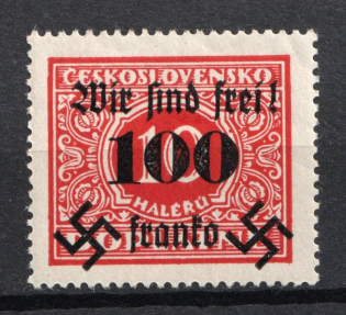 1938 100h on 10h Occupation of Rumburg Sudetenland, Germany (Mi. 37, Signed, CV $120, MNH)