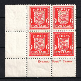 1941-42 1p Jersey, German Occupation, Germany, Block of Four (Sheet Inscription, Corner Margins, Mi. 2 y, CV $70, MNH)