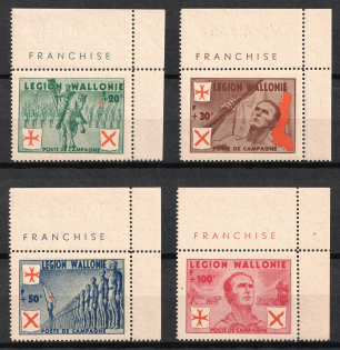 1942 Belgian Wallonia Legion, Germany (Corner Margins, Control Numbers, Mi. I - IV, Full Set, CV $170, MNH)