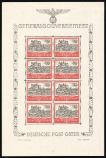 1941 10zl General Government, Germany, Souvenir Sheet (Control Number '2', Mi. 65, CV $60, MNH)