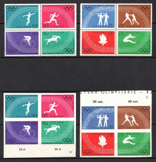 1960 Poland, Blocks of Fours (Mi. 1166 A - 1173 A, 1166 B - 1173 B, CV $20, MNH)