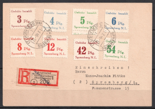 1946 Spremberg, Local Post, Germany, Registered Postcard, Spremberg - Brigittenhof? (Perforated, Full Set)