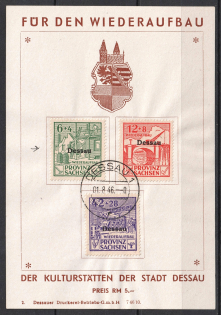 1946 Dessau, Local Post, Germany, Souvenir Sheet (Mi. I-III A, Small 'A' in 'Dessau', Print Error, Full Set, Signed)
