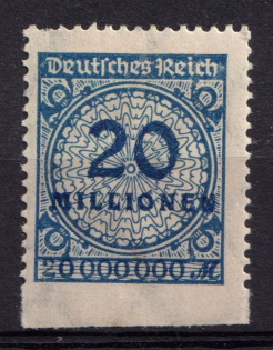 1923 20m Weimar Republic, Germany (MISSED Perforation, Print Error, Mi. 319 A P a Udr, CV $80)