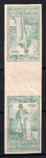 1921 1000r Armenia, Russia Civil War (RRR, Gutter-Pair, Tete-beche, CV $200, MNH)