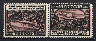 1922 10000r Armenia, Russia Civil War, Pair (Tete-beche, Rare, MNH)